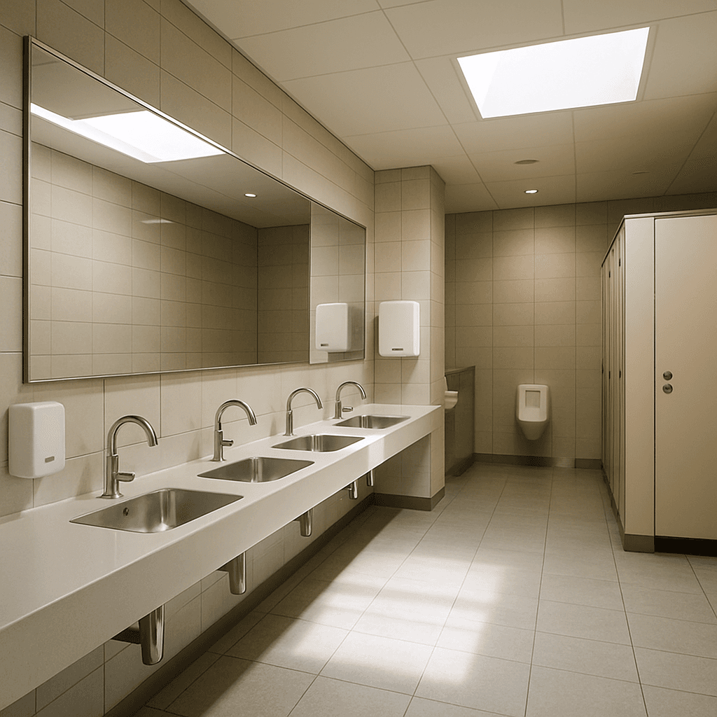 Modern Japanese train station washroom interior
